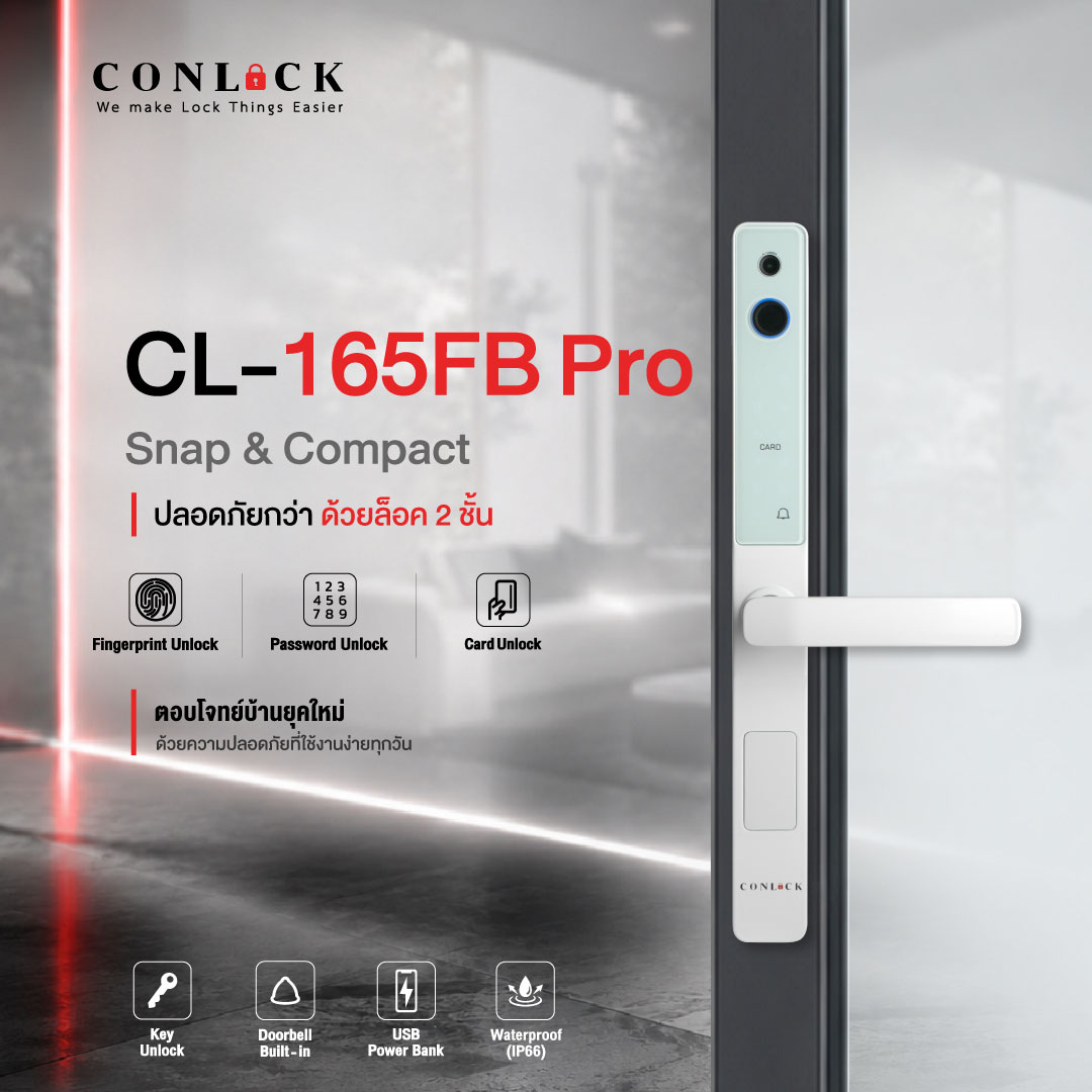 CL-165FB Pro Snap & Compact ล็อกบ้านให้ปลอดภัย พร้อมกล้องในตัว เพิ่มความมั่นใจทุกครั้งที่เข้า–ออกบ้าน ปลดล็อกได้ครบทั้ง สแกนนิ้ว • รหัสผ่าน • การ์ด • กุญแจ พร้อม กล้องถ่ายภาพในตัว ช่วยเพิ่มความปลอดภัย และตรวจสอบการเข้าใช้งานได้สะดวกยิ่งขึ้น ดีไซน์กะทัดรัด ใช้งานง่าย ตอบโจทย์บ้านยุคใหม่ ปลอดภัยกว่า ด้วยล็อก 2 ชั้น พร้อมฟังก์ชันครบในตัวเดียว ✨ #CONLOCK #CL165FBPro #DigitalDoorLock #SmartDoorLock #กลอนดิจิตอล #กลอนประตูดิจิตอล #กลอนประตูอัจฉริยะ #กลอนประตู สอบถามข้อมูลเพิ่มเติมได้ที่ 💙 FB : Inbox https://m.me/conlock.th/?ref=bookmarks 💚 Line Official : @Conlock หรือคลิก https://lin.ee/rw1xfxn ⭐️ Website : https://www.conlockthailand.com/ 📲 Call Center : 02-114-8768 ---------------------------------- วางจำหน่ายแล้วที่ HomePro และ SB Design Square สนใจสอบถามสาขาใกล้บ้าน ทักแชทมาได้เลยค่ะ 🤍